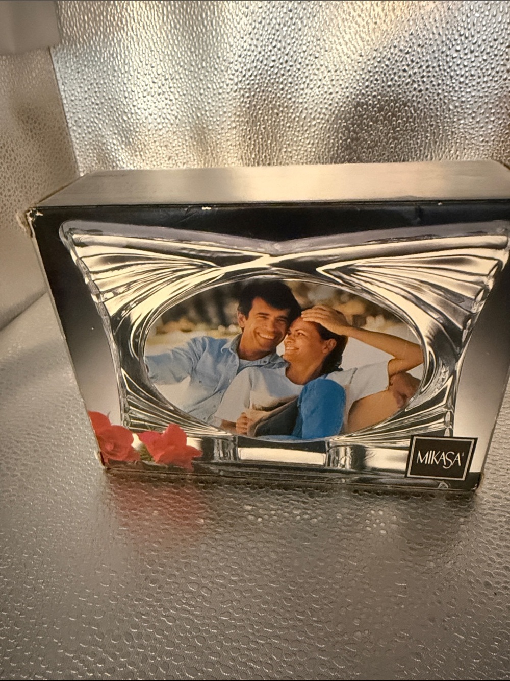 Vintage New Mikasa Full Lead Crystal Butterfly Sillouhete Photo Frame